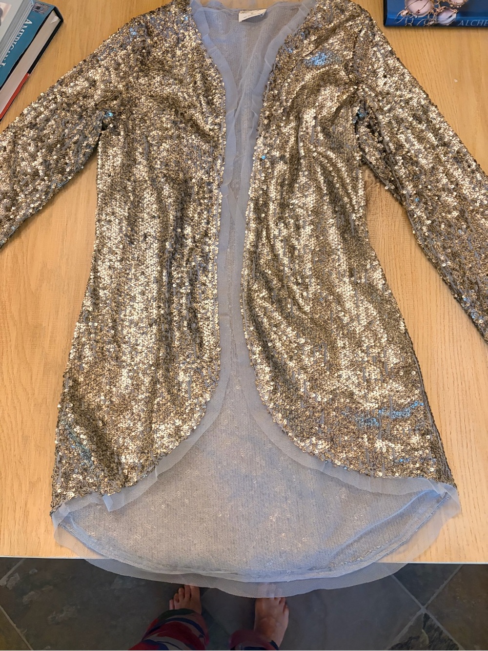 Gold Sequin Open-Front Blazer Jacket